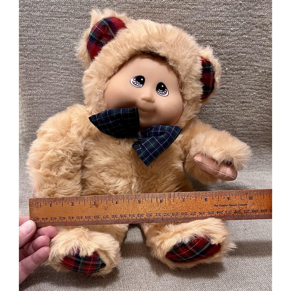 1999 Kuddle Love Kids Boy Doll Tan Bear Costume Brown Eyes Bow Tie Plaid Accents - Picture 8 of 9